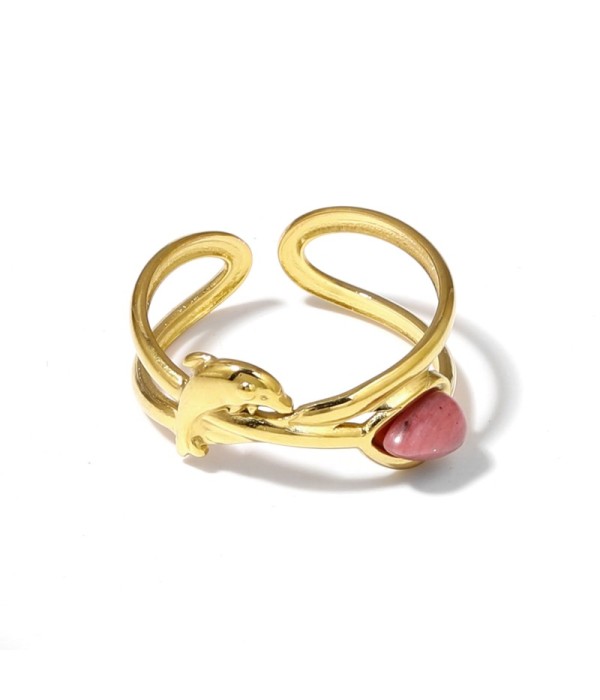 Anillo dorado con diseño de delfín y piedra