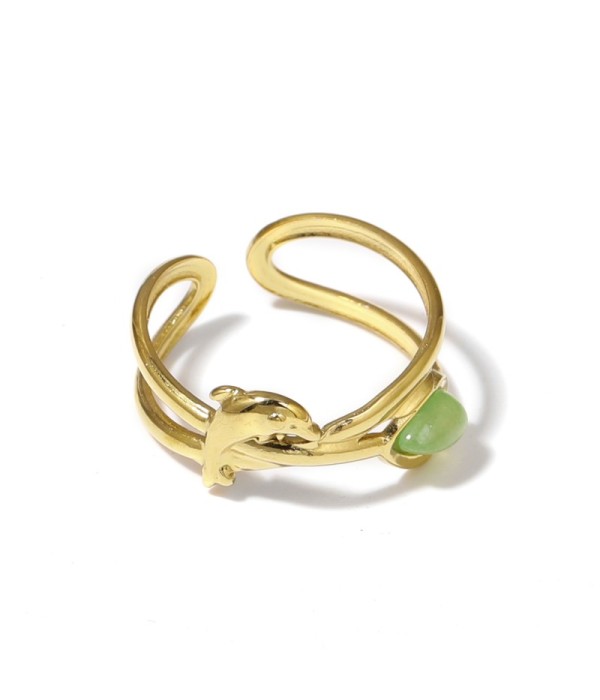 Anillo dorado con diseño de delfín y piedra