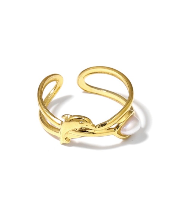 Anillo dorado con diseño de delfín y piedra 2