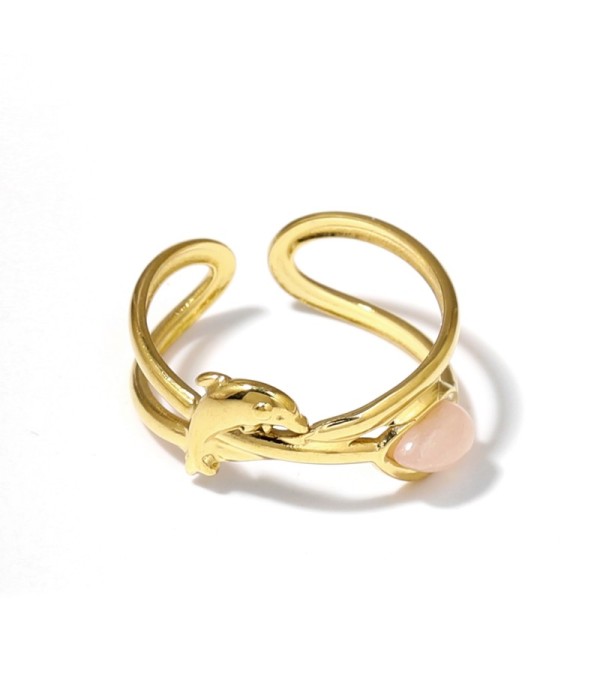 Anillo dorado con diseño de delfín y piedra