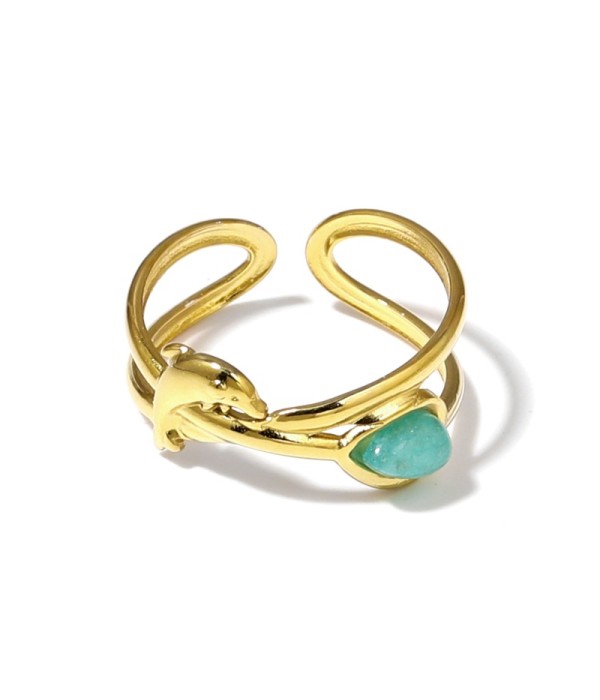Anillo dorado con diseño de delfín y piedra