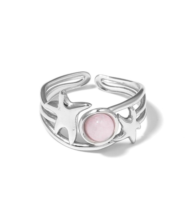 Anillo plateado con estrellas de mar y piedra