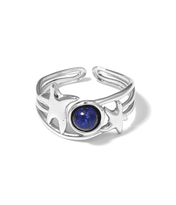 Anillo plateado con estrellas de mar y piedra