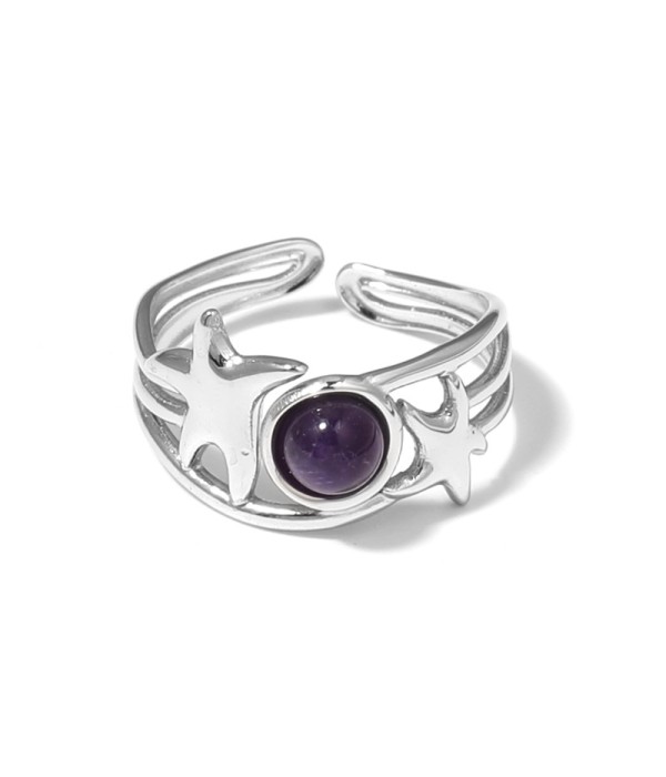 Anillo plateado con estrellas de mar y piedra