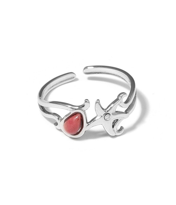Anillo plateado con estrella de mar y piedra 2