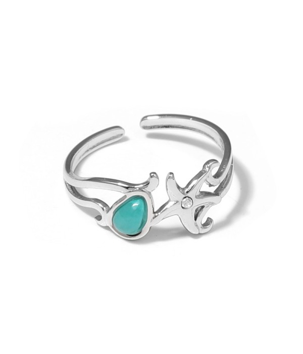 Anillo plateado con estrella de mar y piedra