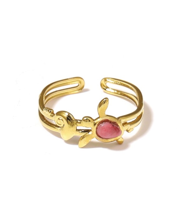 Anillo dorado con motivos marinos y piedra 2