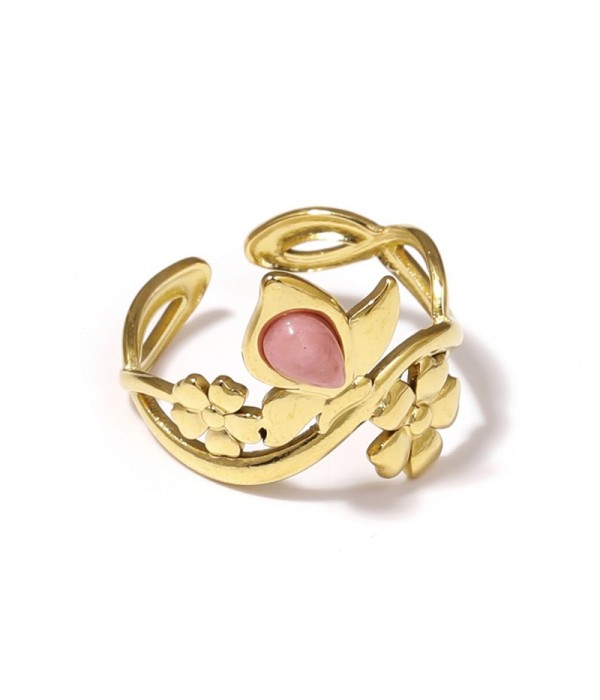 Anillo dorado con motivos flores y piedra