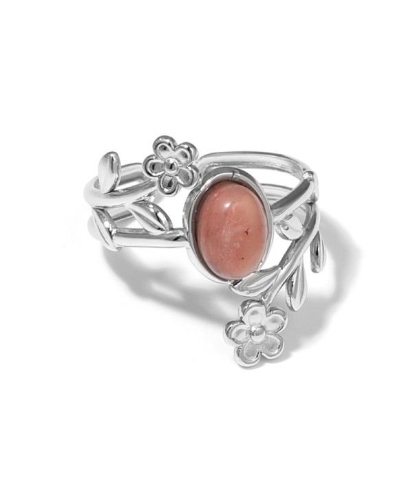 Anillo plateado con detalles botánicos y piedra