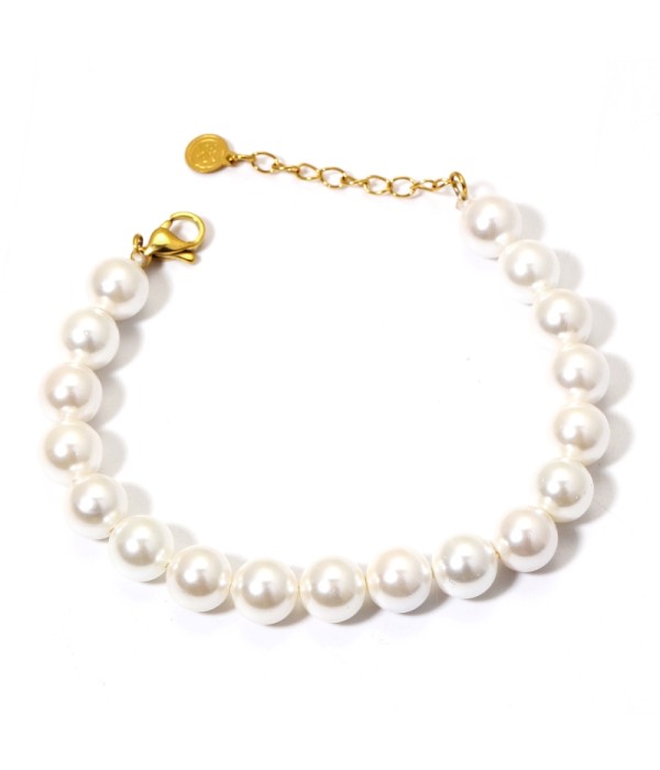 Pulsera clásica de perlas blancas grandes