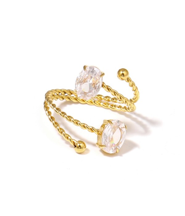 Anillo dorado con diseño de cordón y circonitas ovaladas