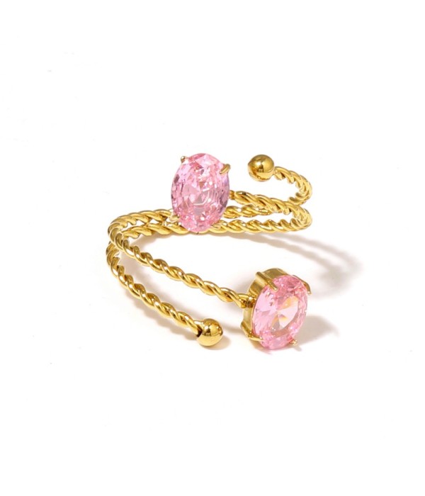 Anillo dorado con diseño de cordón y circonitas...