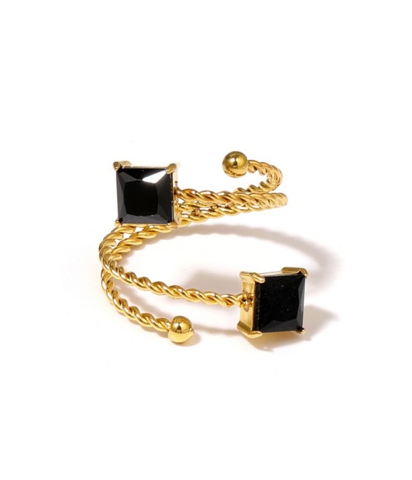 Anillo dorado con diseño de cordón y circonitas...