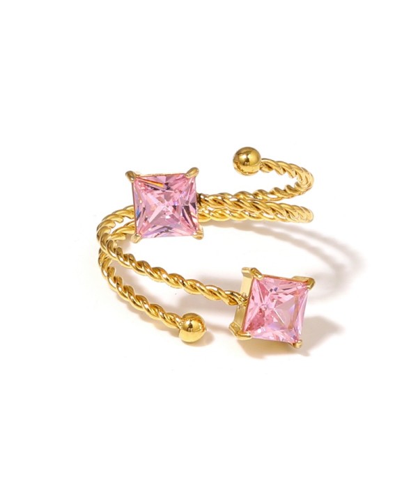 Anillo dorado con diseño de cordón y circonitas cuadradas 2