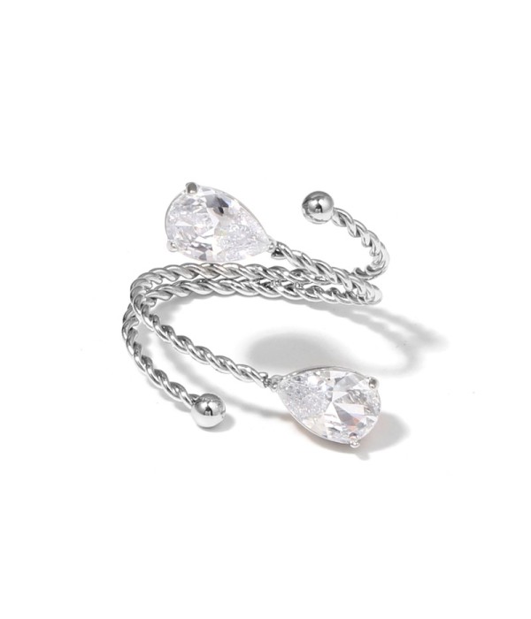 Anillo plateado con diseño de cordón y circonitas en forma de gota
