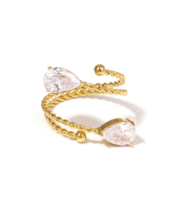 Anillo dorado con diseño de cordón y circonitas...