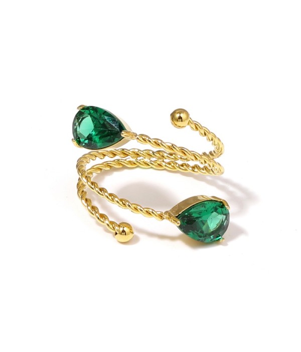 Anillo dorado con diseño de cordón y circonitas en forma de gota