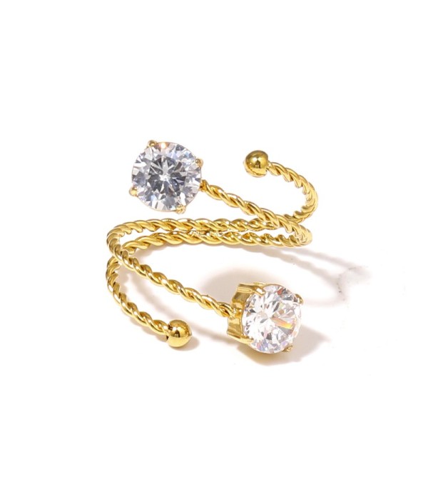 Anillo dorado con diseño de cordón y circonitas redondas