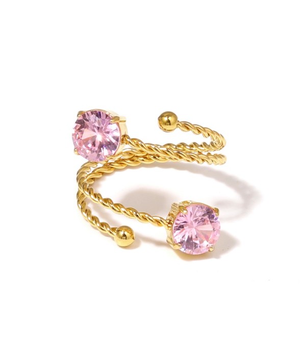 Anillo dorado con diseño de cordón y circonitas redondas