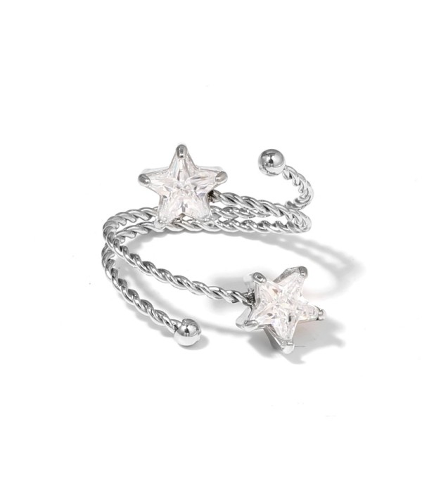 Anillo plateado con diseño de cordón y circonitas en...