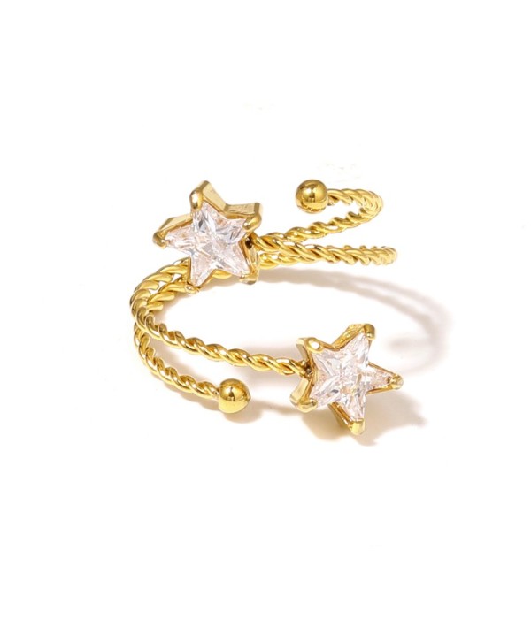 Anillo dorado con diseño de cordón y circonitas en forma de estrella