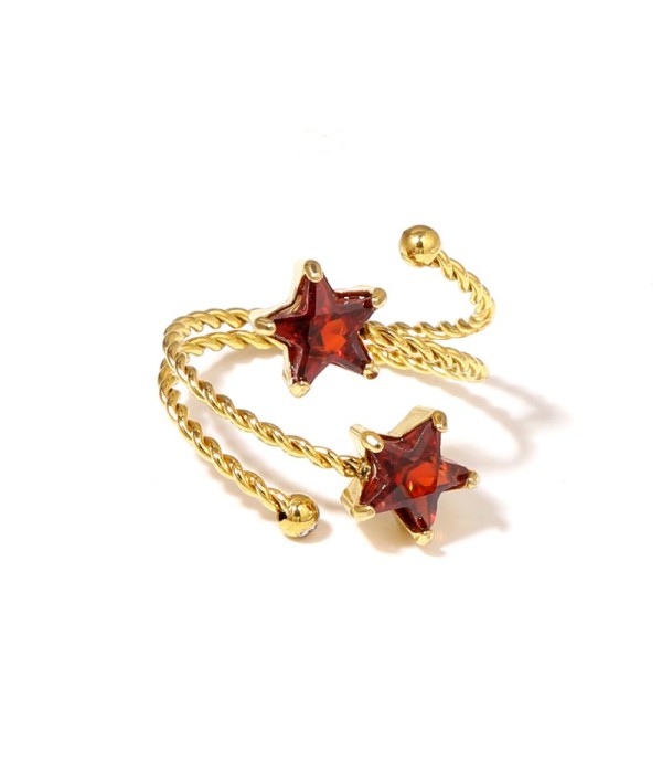 Anillo dorado con diseño de cordón y circonitas en forma de estrella