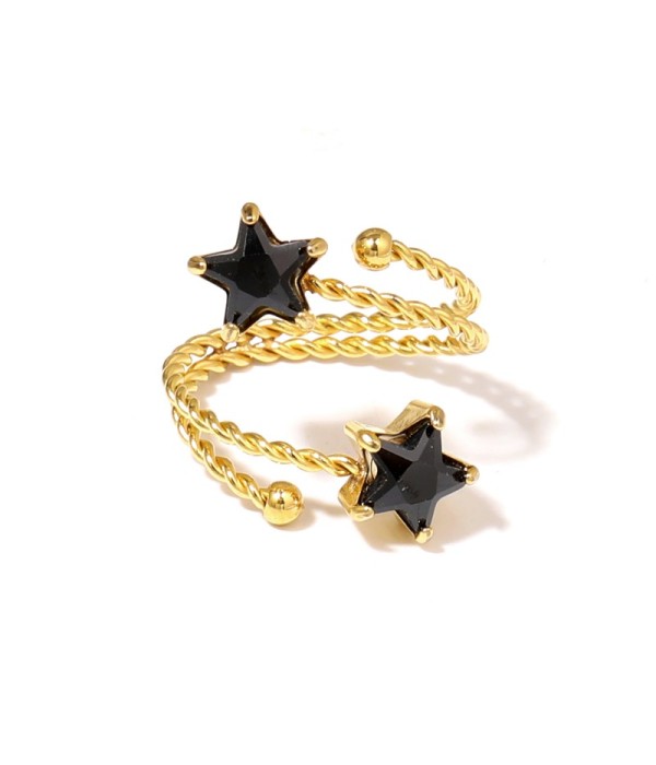 Anillo dorado con diseño de cordón y circonitas en forma de estrella