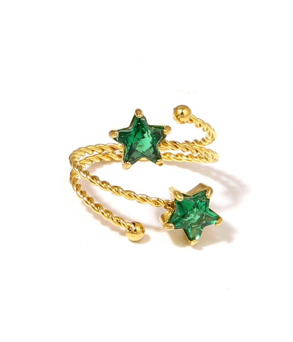 Anillo dorado con diseño de cordón y circonitas en forma de estrella