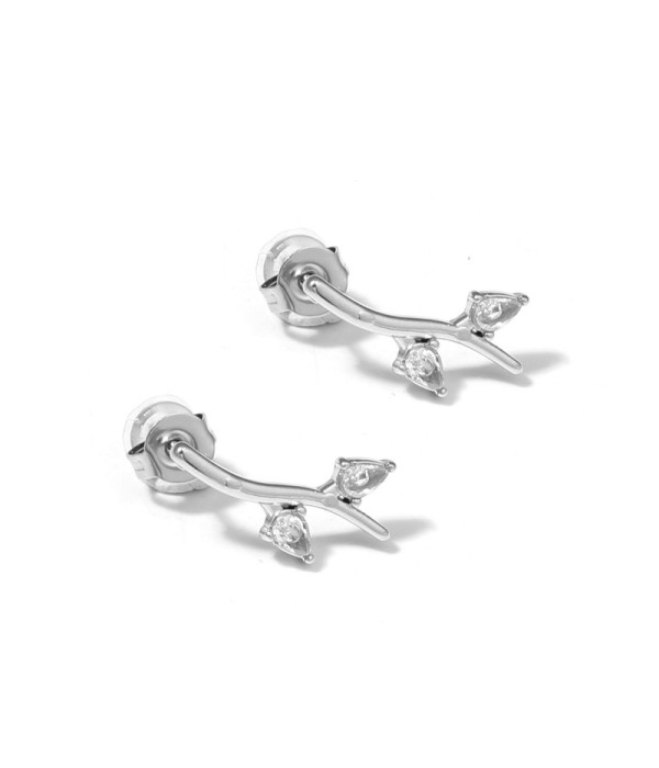 Pendientes plateados en forma de rama con circonitas de gota