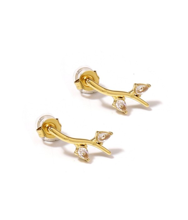 Pendientes dorados en forma de rama con...