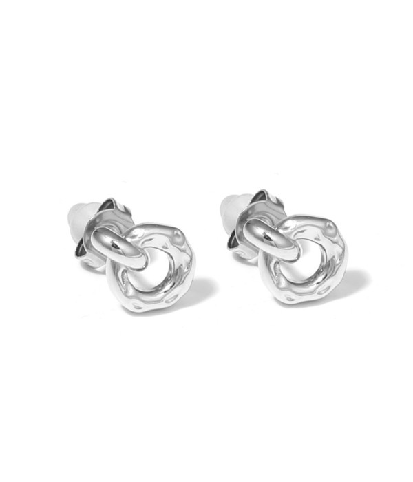 Pendientes plateados de dos aros entrelazados con textura...