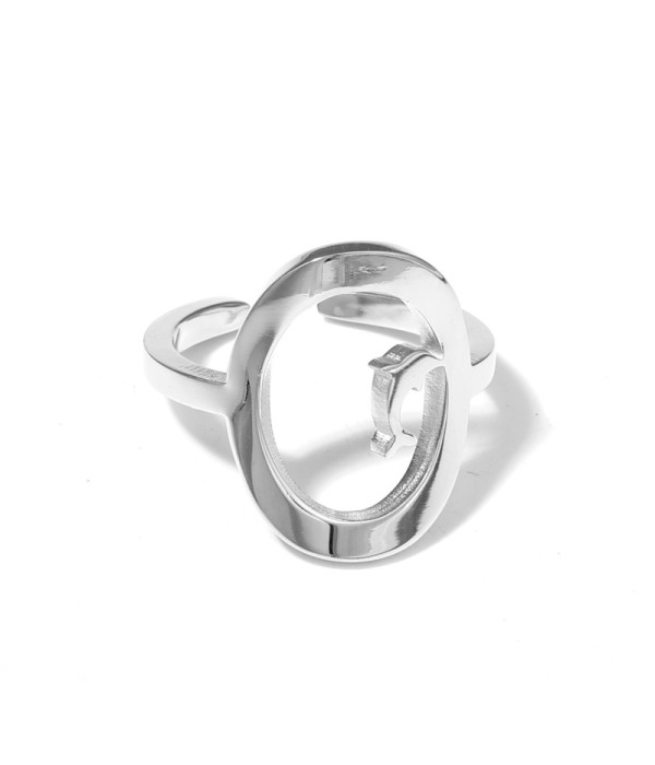 Anillo plateado con óvalo y detalle de delfín