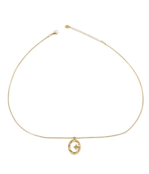 Collar dorado de óvalo martillado con estrella de cuatro...