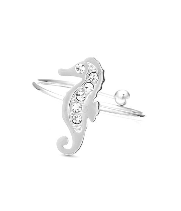 Anillo abierto de caballitos del mar con circonitas