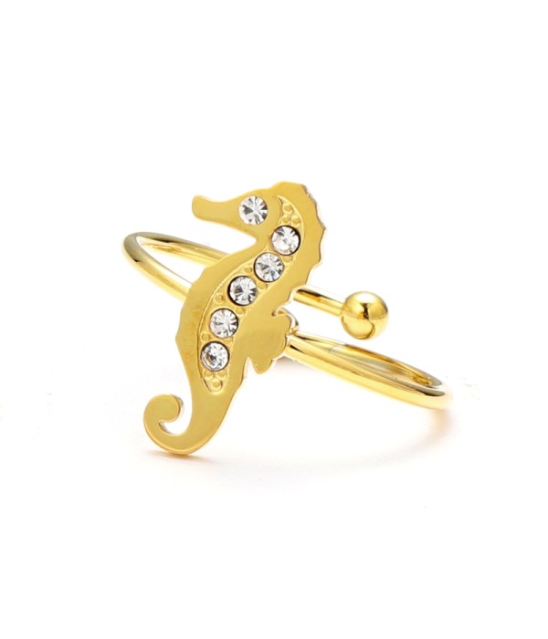 Anillo abierto de caballitos del mar con circonitas