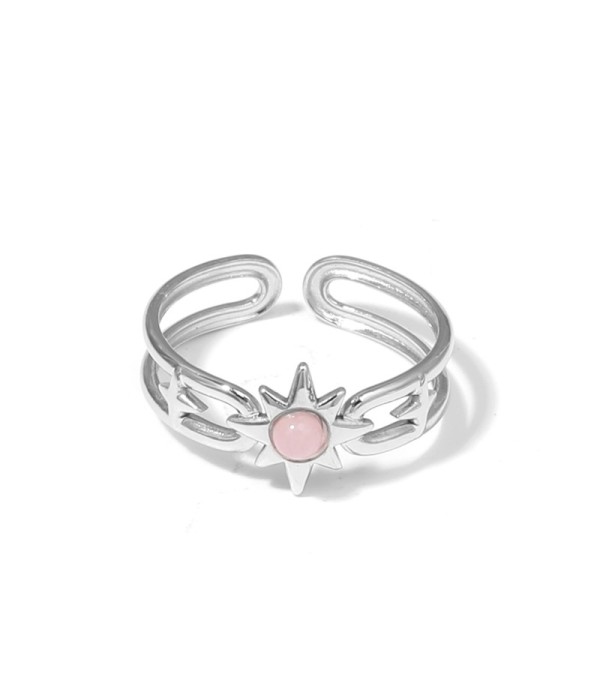 Anillo plateado de sol y estrellas con piedra