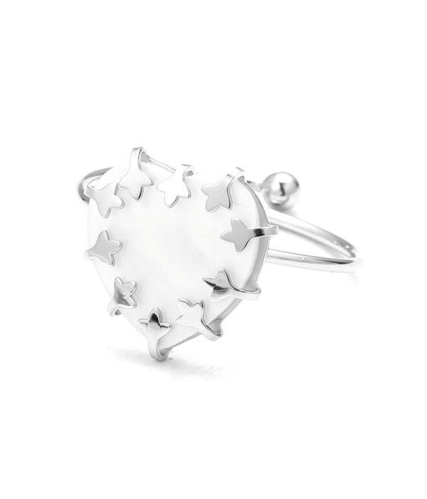 Anillo abierto plateado de corazón
