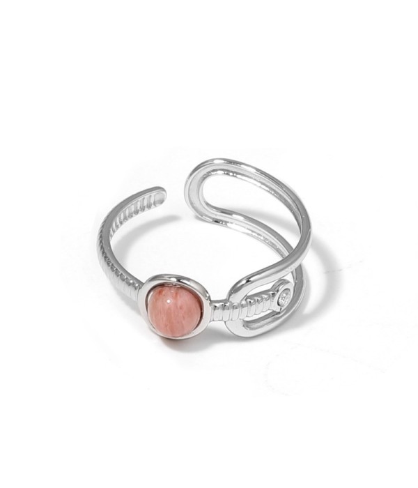 Anillo plateado de piedra con diseño de hebilla...