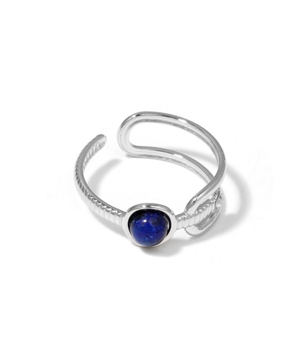 Anillo plateado de piedra con diseño de hebilla...