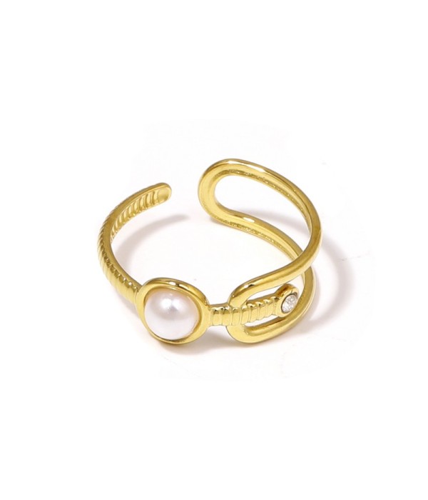Anillo dorado de piedra con diseño de hebilla y circonita