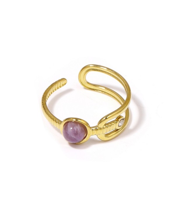 Anillo dorado de piedra con diseño de hebilla y...