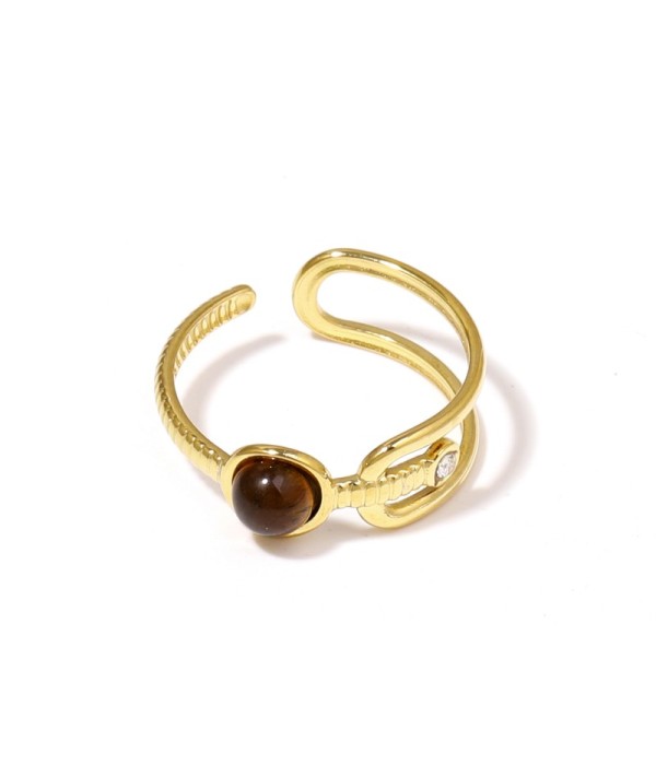 Anillo dorado de piedra con diseño de hebilla y circonita