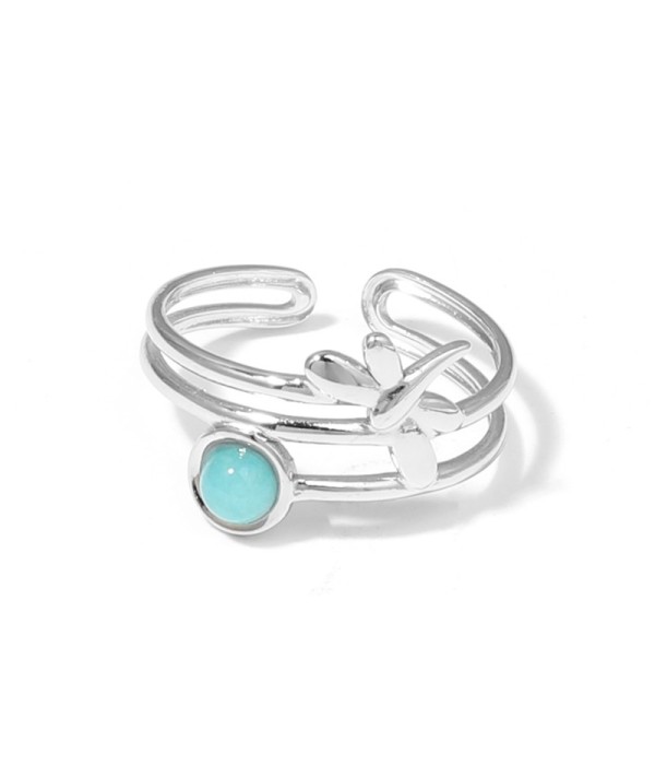 Anillo plateado de libélula con piedra