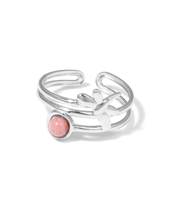 Anillo plateado de libélula con piedra