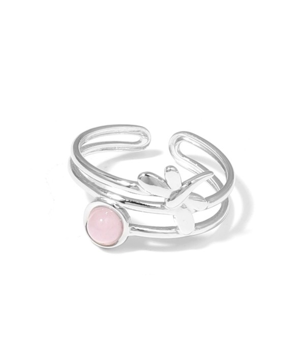 Anillo plateado de libélula con piedra