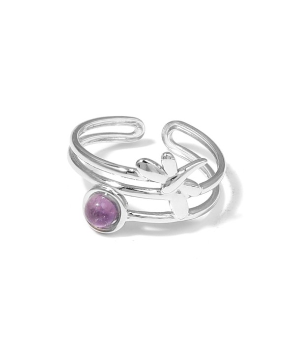 Anillo plateado de libélula con piedra