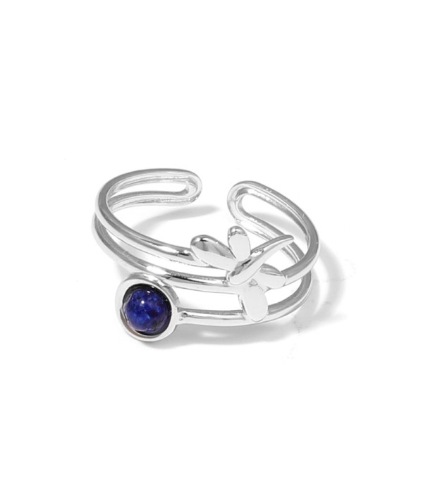 Anillo plateado de libélula con piedra