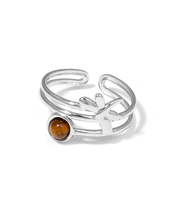 Anillo plateado de libélula con piedra