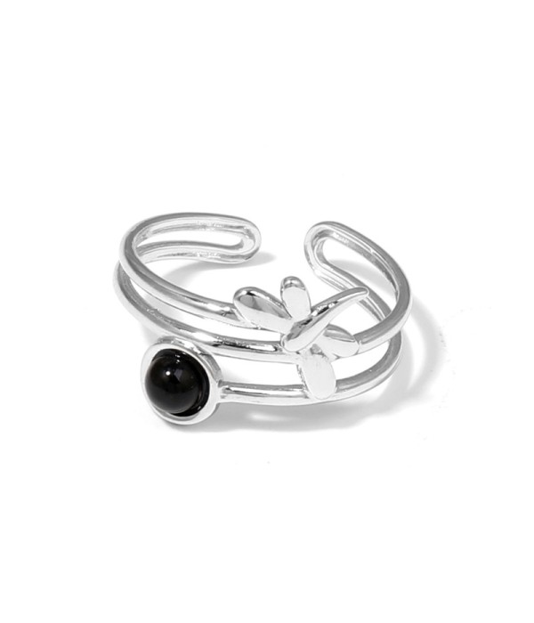 Anillo plateado de libélula con piedra