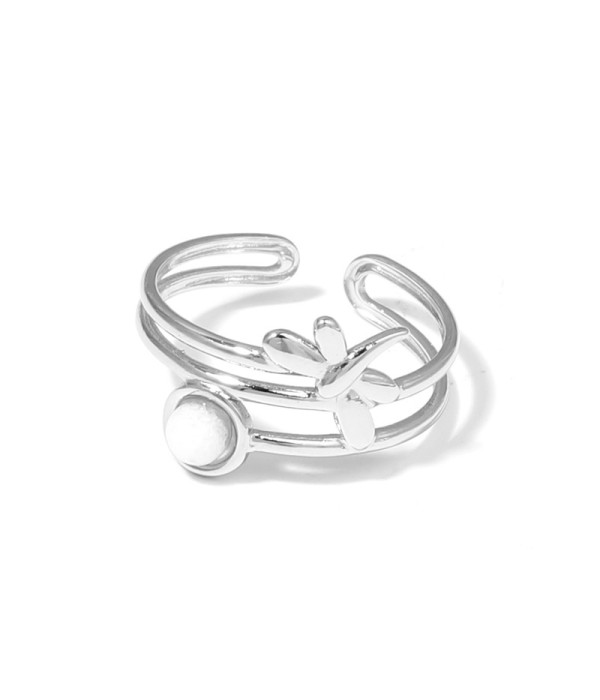 Anillo plateado de libélula con piedra